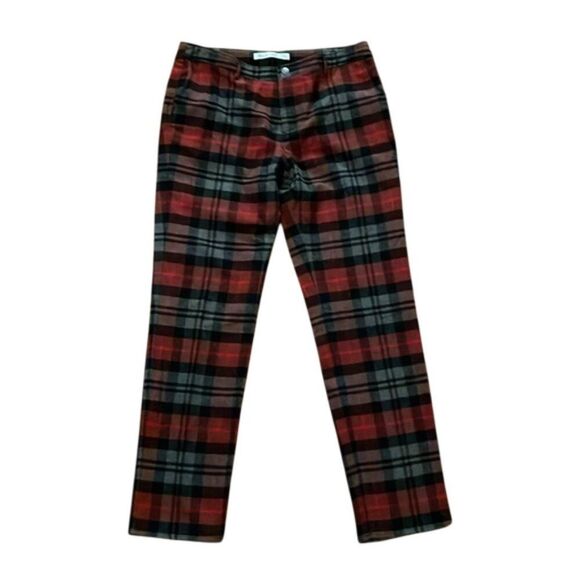 Woolrich Red Tartan Plaid Wool Pants Womens Size 12 Winter Holiday Gray - Picture 1 of 13